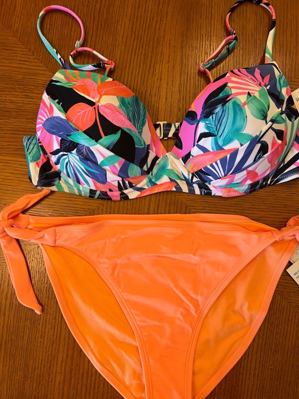 Raisins Multicolor Tropical Bikini Top with Salt & Cove Peach Bottom C16